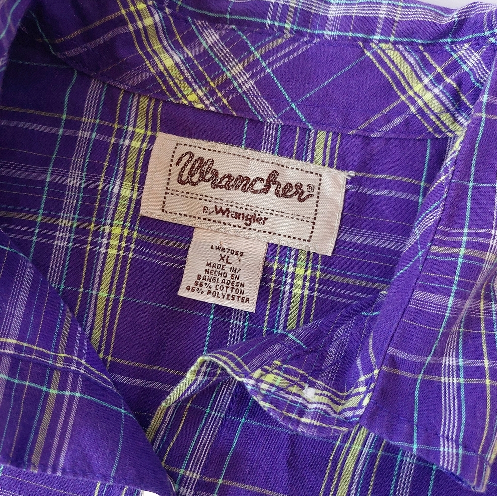 Purple Wrangler Plaid Western‎ Snap Shirt Ladies XL Vintage Cowgirl - Picture 4 of 6